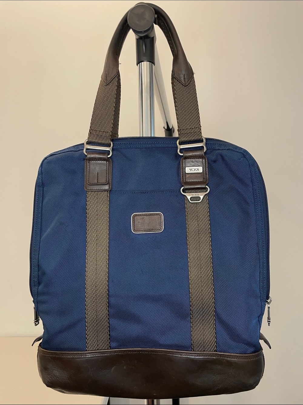 TUMI Alpha Bravo Beaufort Tote Navy Blue Canvas Leather Trim Travel Work Bag
